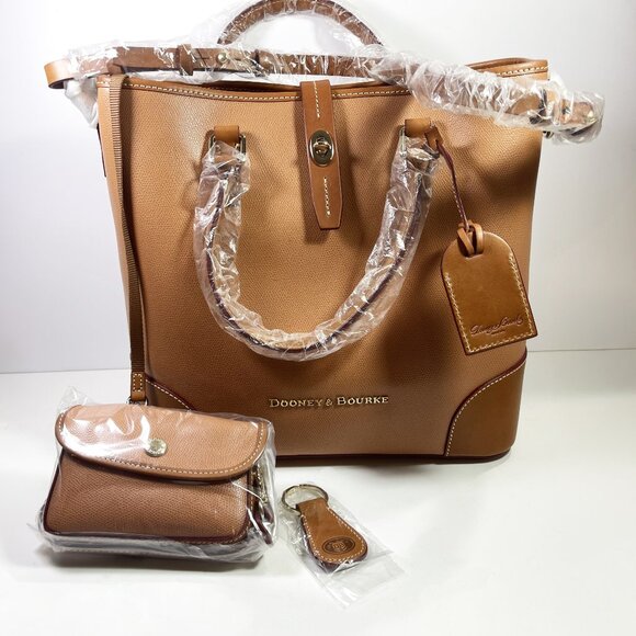 DOONEY & BOURKE Shelby Shopper Tan Shoulder Handbag Tote Leather LF36C - Picture 2 of 12